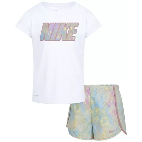 Little Girls Dri-FIT T-shirt and Sprinter Shorts, 2 Piece Set 6t - Picture 1 of 8